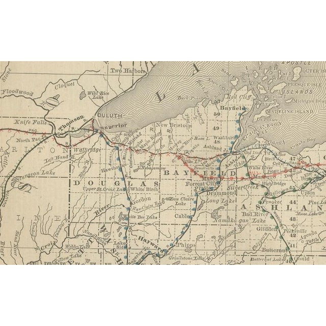 Antique Map of Wisconsin – The Badger State with Railroads & Counties, 1888 This antique engraved map of Wisconsin,...