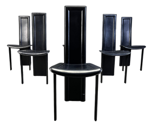 Vintage Black Leather Dining Chairs, 1980s, Set of 6