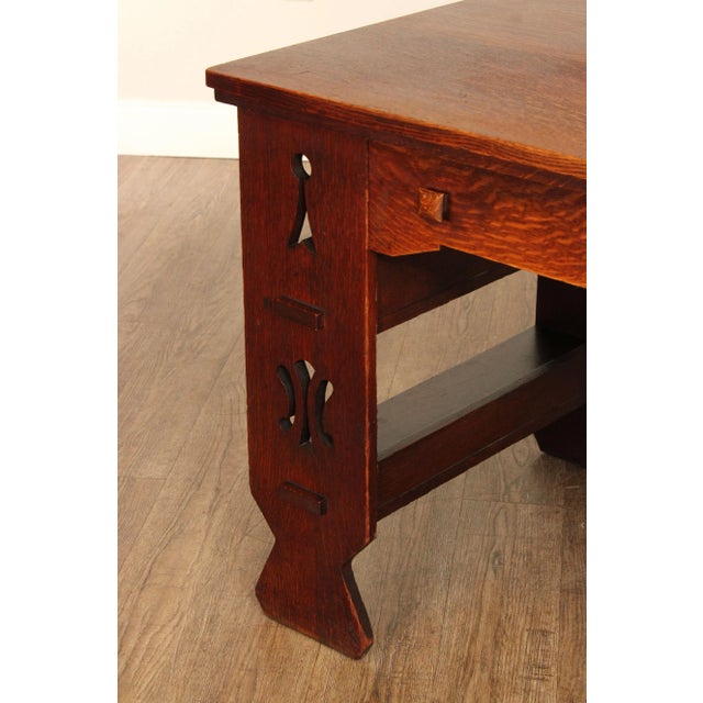 Antique Arts & Crafts Mission Oak Library Table Writing Desk For Sale - Image 10 of 13