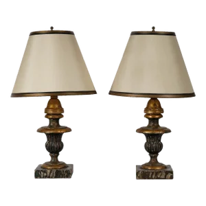 Pair of Late 19th Century Italian Gilt Wood Table Lamps