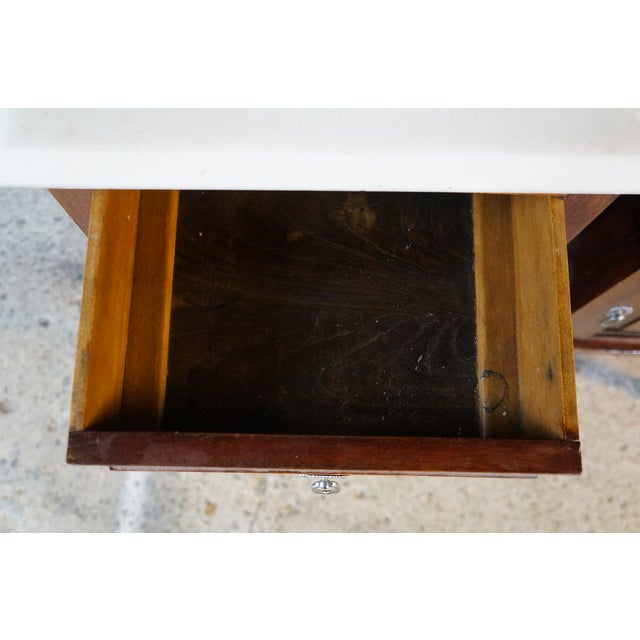 Wood 2 Antique Edwardian Mahogany Washstands Neoclassical Inlay Marble Top Mirror For Sale - Image 7 of 18