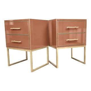 Terracotta Murano Glass and Brass Nightstands from Justfurnituress SRL, Set of 2 For Sale