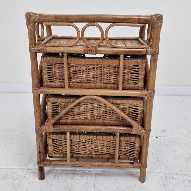 Mid-Century Modern Italian Rattan and Wicker Three-Drawer Chest, 1970s For Sale - Image 10 of 14