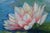 Large Vintage Impressionist Pink Water Lily Pad Oil Painting on Board 40" For Sale - Image 4 of 10