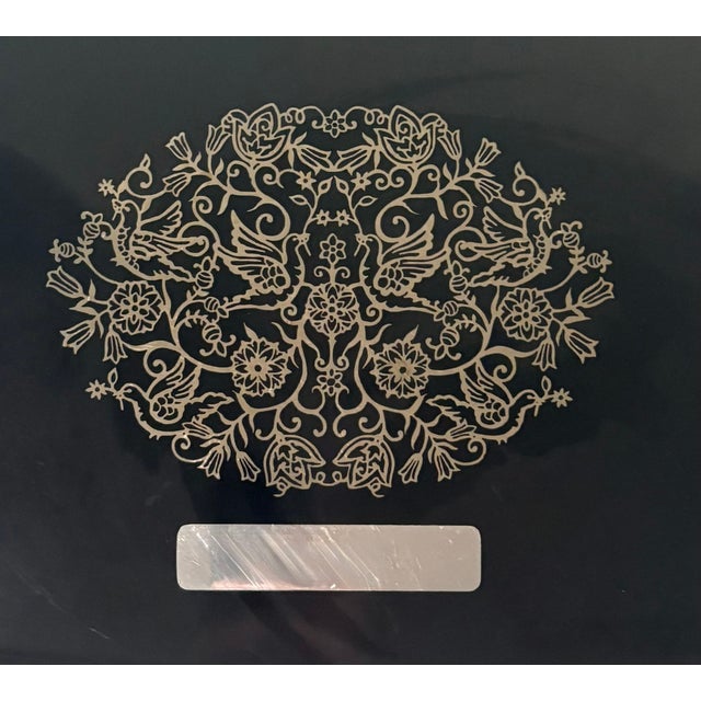 The Couroc Company Mid 20th Century Black Couroc Tray With Silver Bird and Floral Inlay For Sale - Image 4 of 6