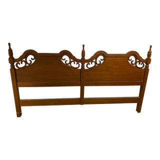 Vintage Hand-Carved Solid Teak King Headboard From Taiwan, 1972 For Sale