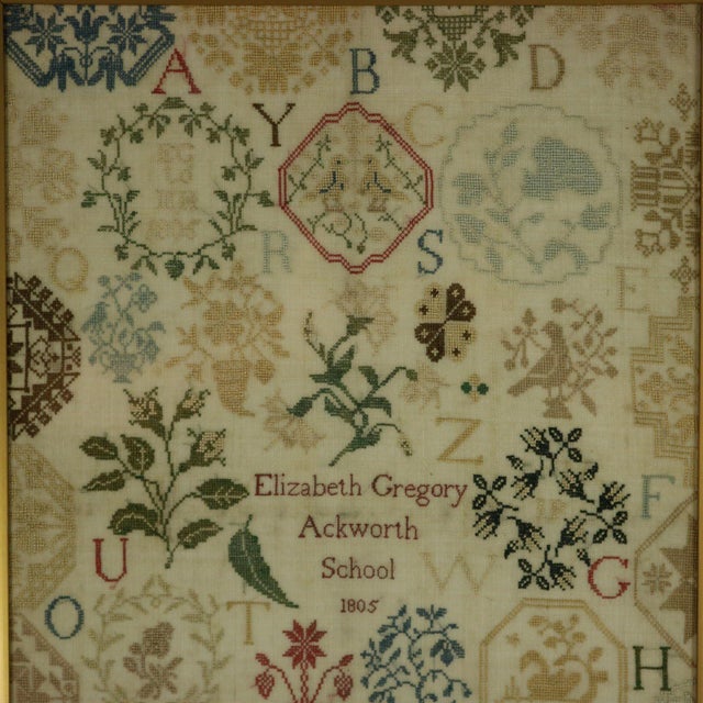 Georgian Sampler, 1805, Elizabeth Gregory, Ackworth School. The sampler is worked in silk threads on a linen ground,...