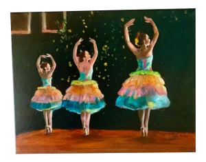 Small Ballet Dancers Original Acrylic Painting, Signed