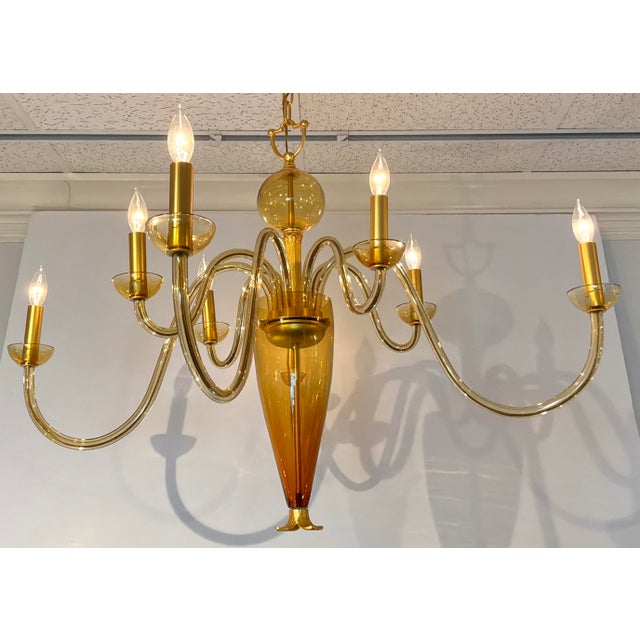 Murano Vintage Myran Allan Luxury Lighting Italian Amber Murano Glass Chandelier For Sale - Image 4 of 8