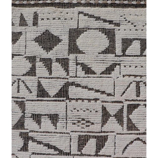 Tribal Geometric Hand Knotted Modern Afghanistan Runner in Brown's and Cream For Sale - Image 9 of 11