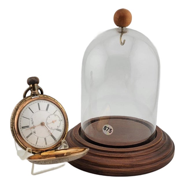 1890s The Plan Gold Plated Swiss Pocket Watch by David Perret W Glass Dome. For Sale