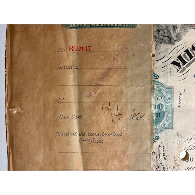 Victorian Antique 1882 Missouri-Kansas-Texas Railway Stock Certificate 100 Shares Framed For Sale - Image 3 of 12