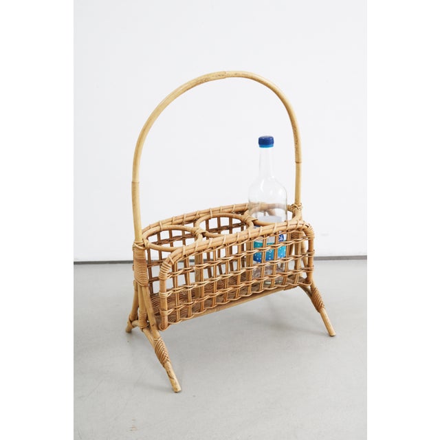 Mid-Century Modern Mid-Century Modern Rattan and Bamboo Bottle Holder, 1960s For Sale - Image 3 of 6