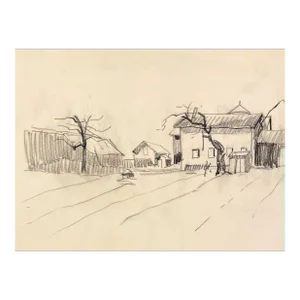 1940s Norman Kent Farm Landscape Drawing