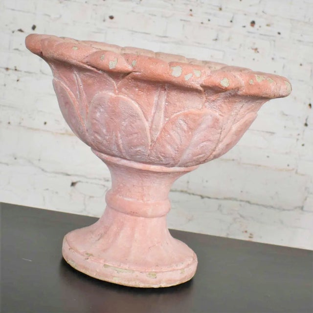 Antique Salmon Red Concrete Garden Urn Planter For Sale - Image 6 of 13