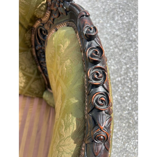 19th Century Victorian Carved Dark Walnut Sofa and Chair For Sale In West Palm - Image 6 of 18
