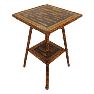Late 19th Century English Large Square Bamboo Two-Tier Side Table For Sale