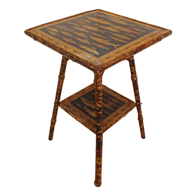 Late 19th Century English Large Square Bamboo Two-Tier Side Table For Sale