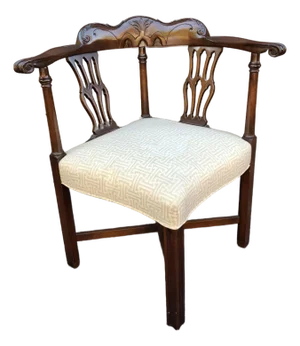 Mid 20th Century George III Style Carved Mahogany and Upholstered Corner Chair