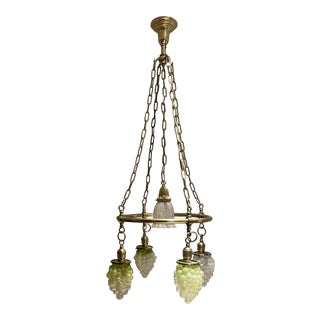 Antique Early 1900s Brass Chandelier for Wine Cellar With Grape Globes For Sale