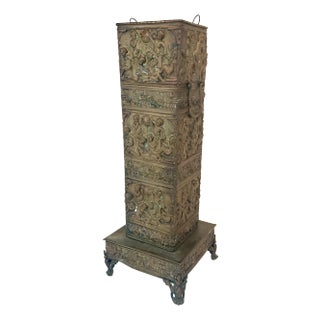 Antique French Brass Repusse Umbrella Stand With Liner For Sale