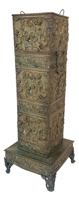 Antique French Brass Repusse Umbrella Stand With Liner