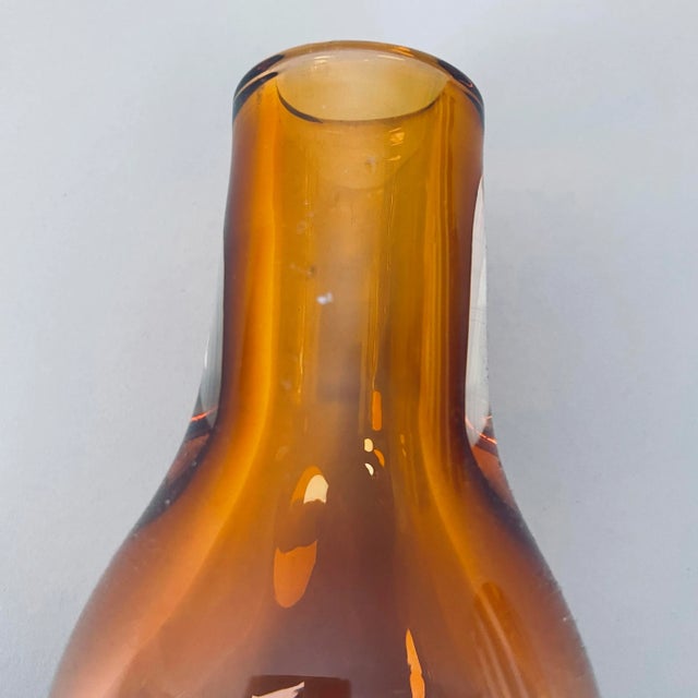 Amber Vintage 1977 Tom & Pia Hand-Blown Amber Art Glass Vase For Sale - Image 8 of 12
