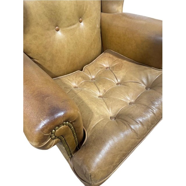 Wood Late 20th Century Pair Hancock & Moore Tufted Leather Wingback Chairs Camel For Sale - Image 7 of 9
