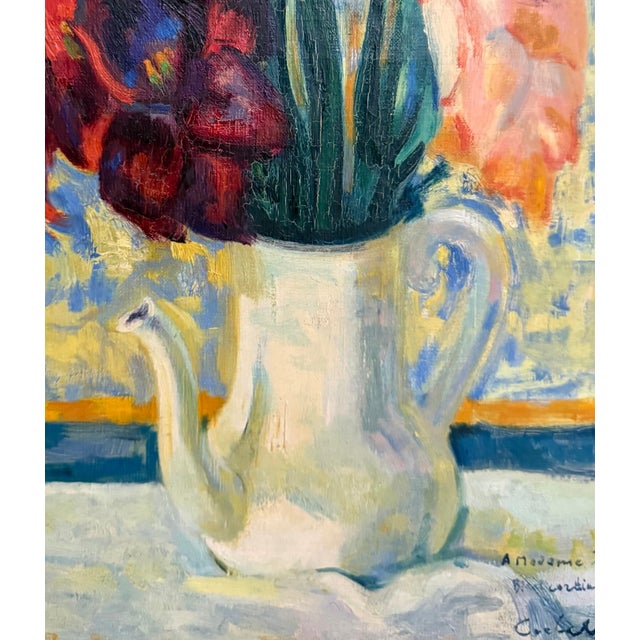 Post Impressionist Luigi Corbellini, Luigi Corbellini French Italian Post Impressionist Oil Painting Vase of Flowers For Sale - Image 3 of 9
