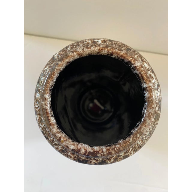 1960s West Germany Mid-Century Brown & Cream Bubbled Fat Lava Glazed Ceramic Vase For Sale - Image 4 of 4