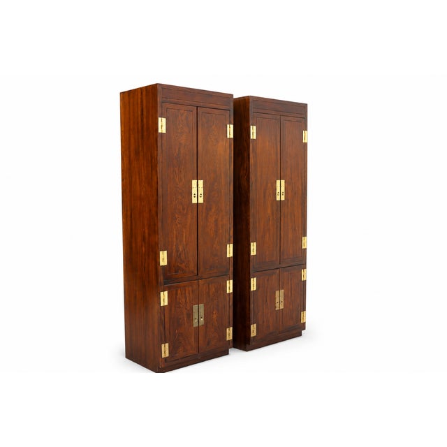 Henredon 1970s Pair of Vintage Henredon Campaign-Style Wood Armoires With Brass Hardware For Sale - Image 4 of 8
