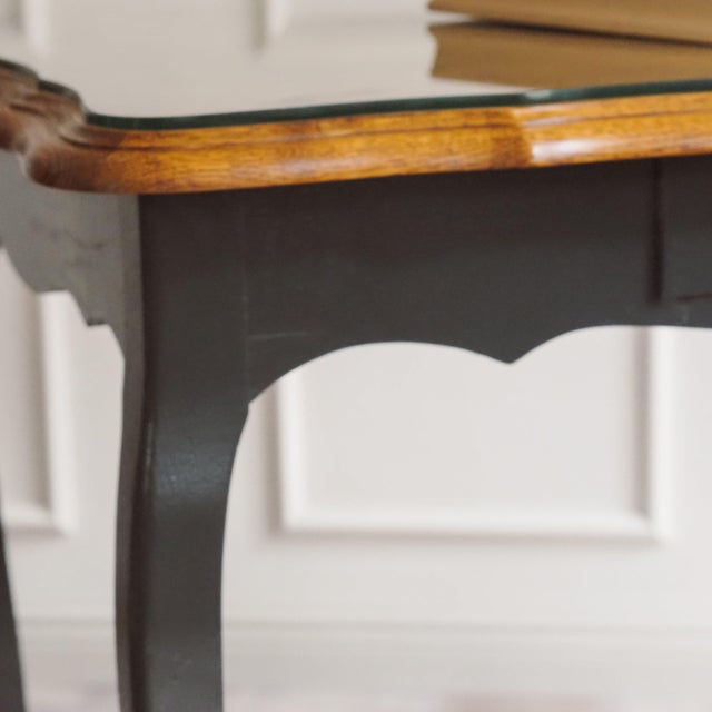 Louis XV Desk in Black with Oak Top and Glass Top For Sale - Image 4 of 13