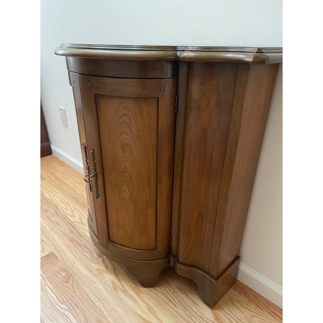 Wood Vintage Baker Furniture Walnut Wood Demilune Console or Bar Cabinet For Sale - Image 7 of 8