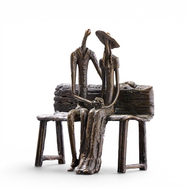 Figurative Ruth Bloch Signed Couple on Bench Bronze Israeli Sculpture For Sale - Image 3 of 10