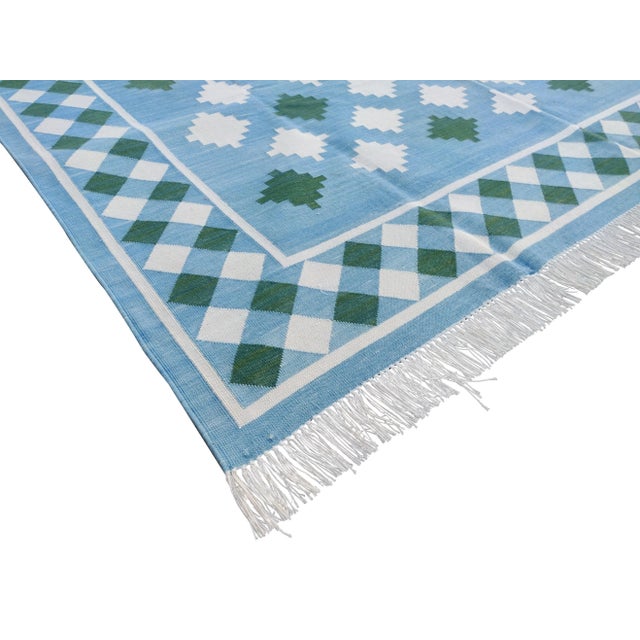 Handmade Cotton Star and Gingham Rug For Sale - Image 6 of 11
