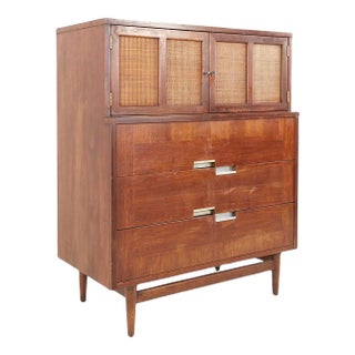 Merton Gershun for American of Martinsville Mid Century X Inlay Walnut 9 Drawer Dresser For Sale
