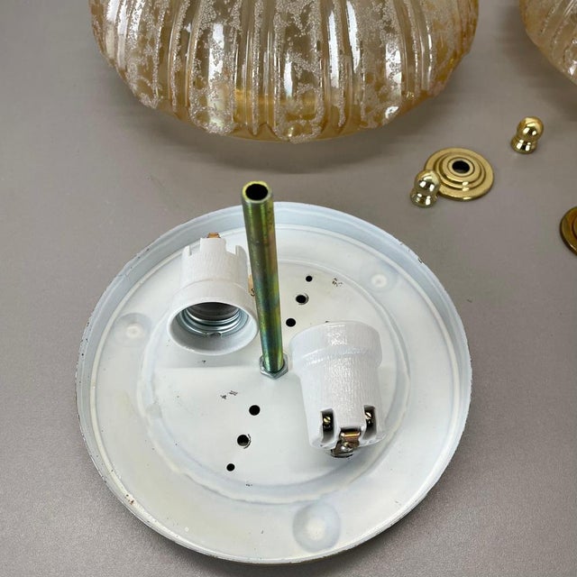 German Textured Amber Glass Wall Lights, 1970s, Set of 2 For Sale - Image 12 of 18