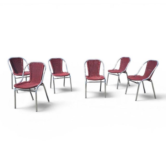 Red Aluminum Chair with Synthetic Weave, 1980s, Set of 6 For Sale - Image 10 of 18