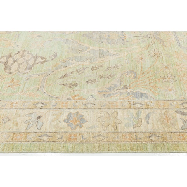 Modern Oushak Style Hand-Knotted Wool Area Rug in Soft Sage, Gold & Lavender For Sale In New York - Image 6 of 12
