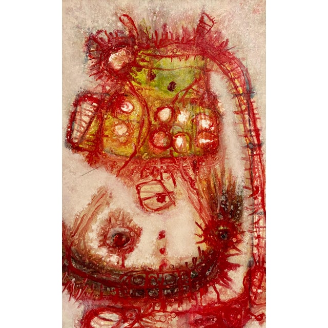 Akira Kito, 1963 French Japanese Art Brut Abstract Oil Painting Akira Kito Diable et Rouge, 1963 For Sale - Image 9 of 12