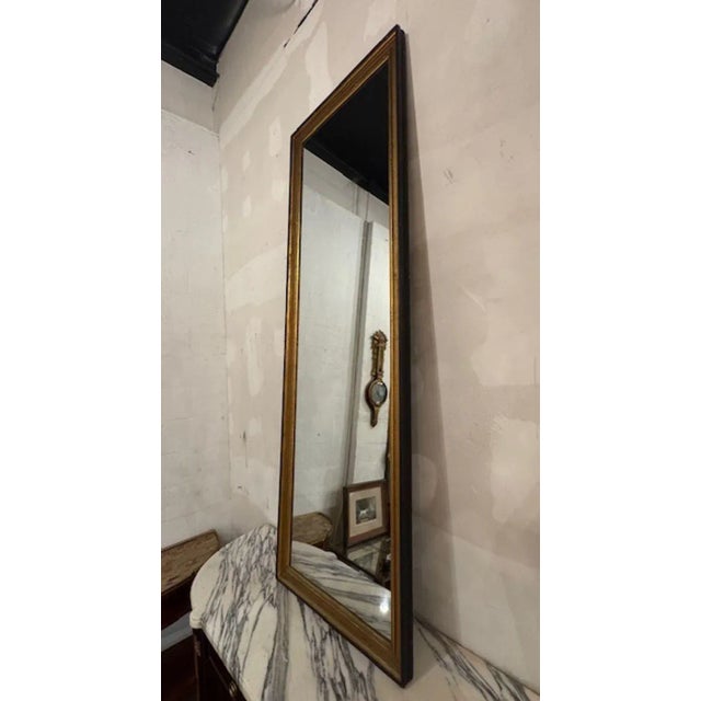Antique French Transitional Giltwood and Black Narrow Mirror For Sale - Image 4 of 4