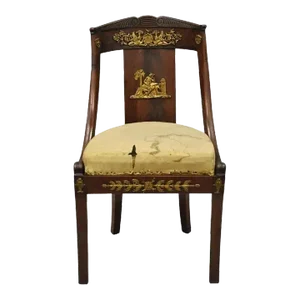 Antique 19th Century French Empire Regency Mahogany Side Chair With Bronze Ormolu