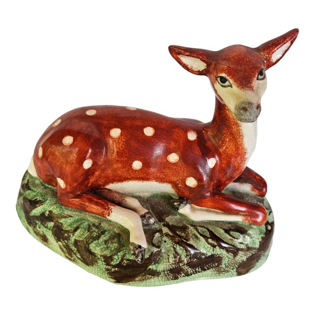 Antique Staffordshire Recumbent Spotted Red Deer For Sale