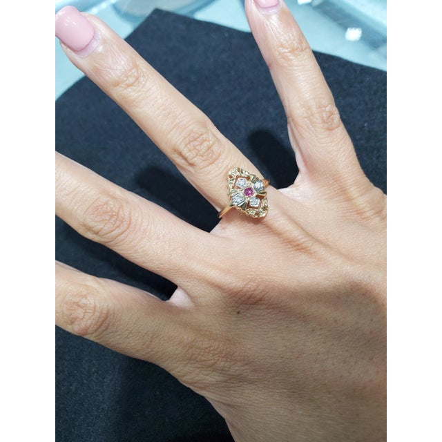 ♥ Product Summary ♥ Main Stone: Ruby & Diamonds Band Material: 14k Yellow Gold Stone Cut: Round