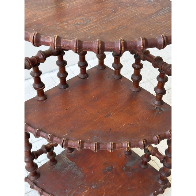 Antique Folk Art Three-Tier Spool Corner Shelf, Circa Early 20th Century For Sale - Image 9 of 18