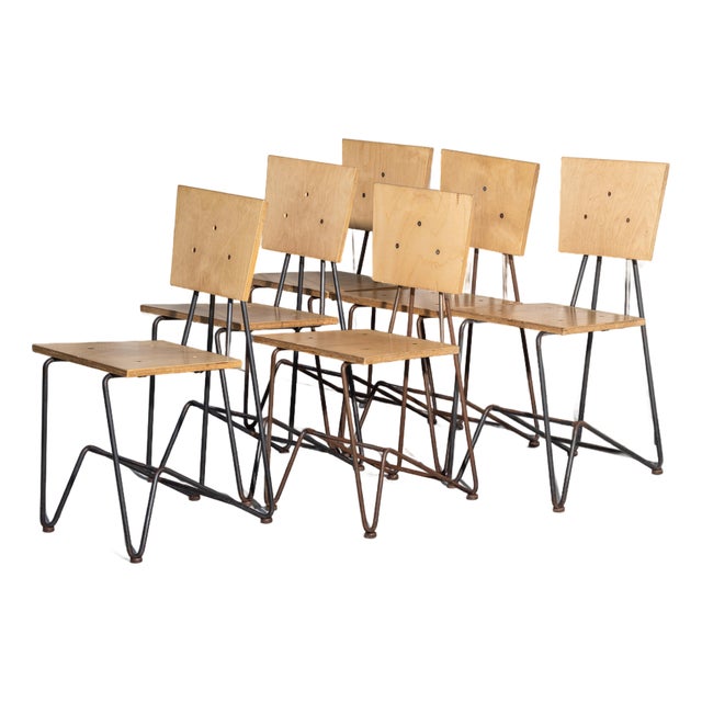 Set of 6 Vintage Chipotle Plywood and Steel Dining Chairs – Steve Sauer | Bruce Gueswel For Sale