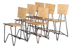 Set of 6 Vintage Chipotle Plywood and Steel Dining Chairs – Steve Sauer | Bruce Gueswel