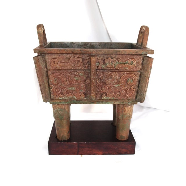 Asian Antique 1900s Asian Bronze Ding Vessel For Sale - Image 3 of 6