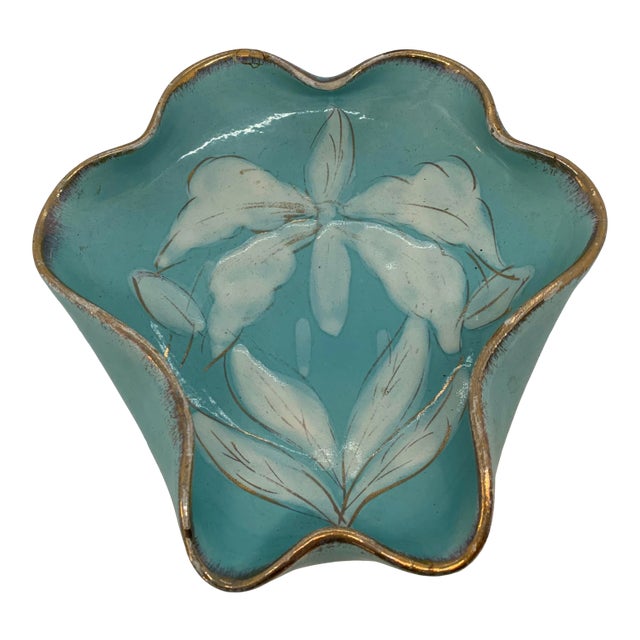 Vintage Italian Lolk 24k Gold Trim Candy Dish For Sale