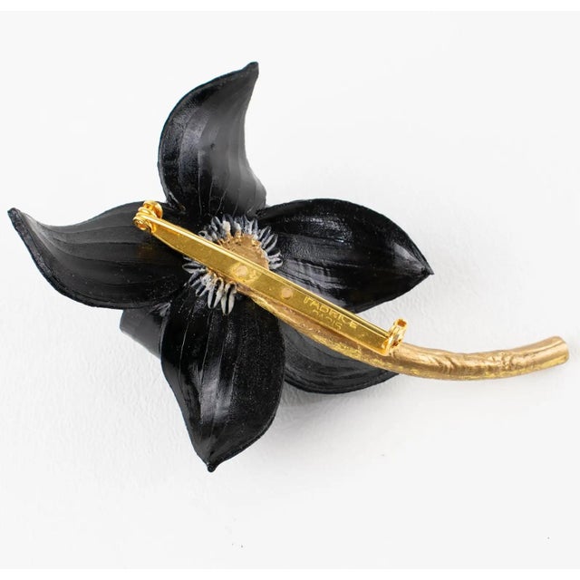 Plastic Fabrice Paris Giant Black Dahlia Resin Flower Brooch For Sale - Image 7 of 10
